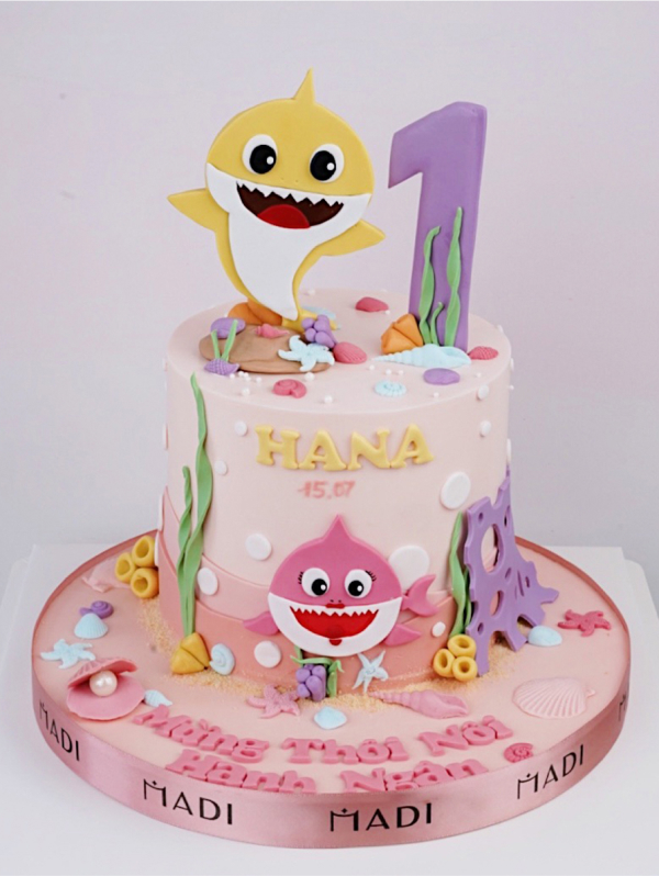 Pink Fong cake | Cake, Cake design, Baby birthday cakes