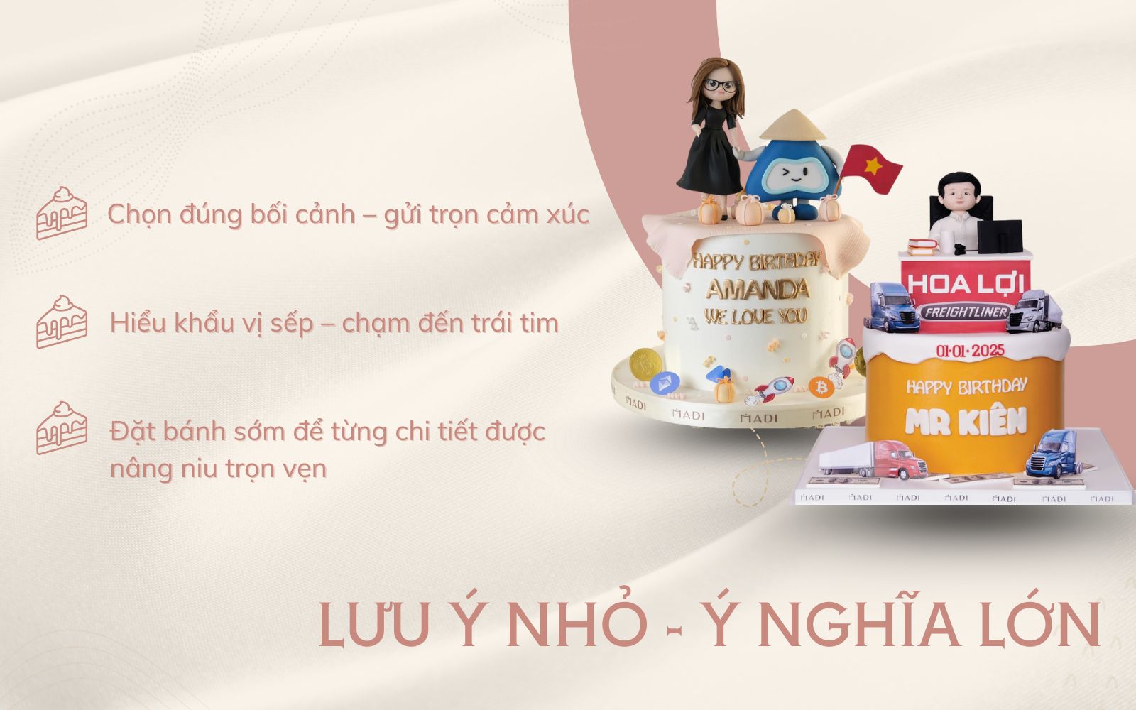 Khi đặt bánh kem tặng sếp, nên ghi nhớ sở thích, phong cách của sếp