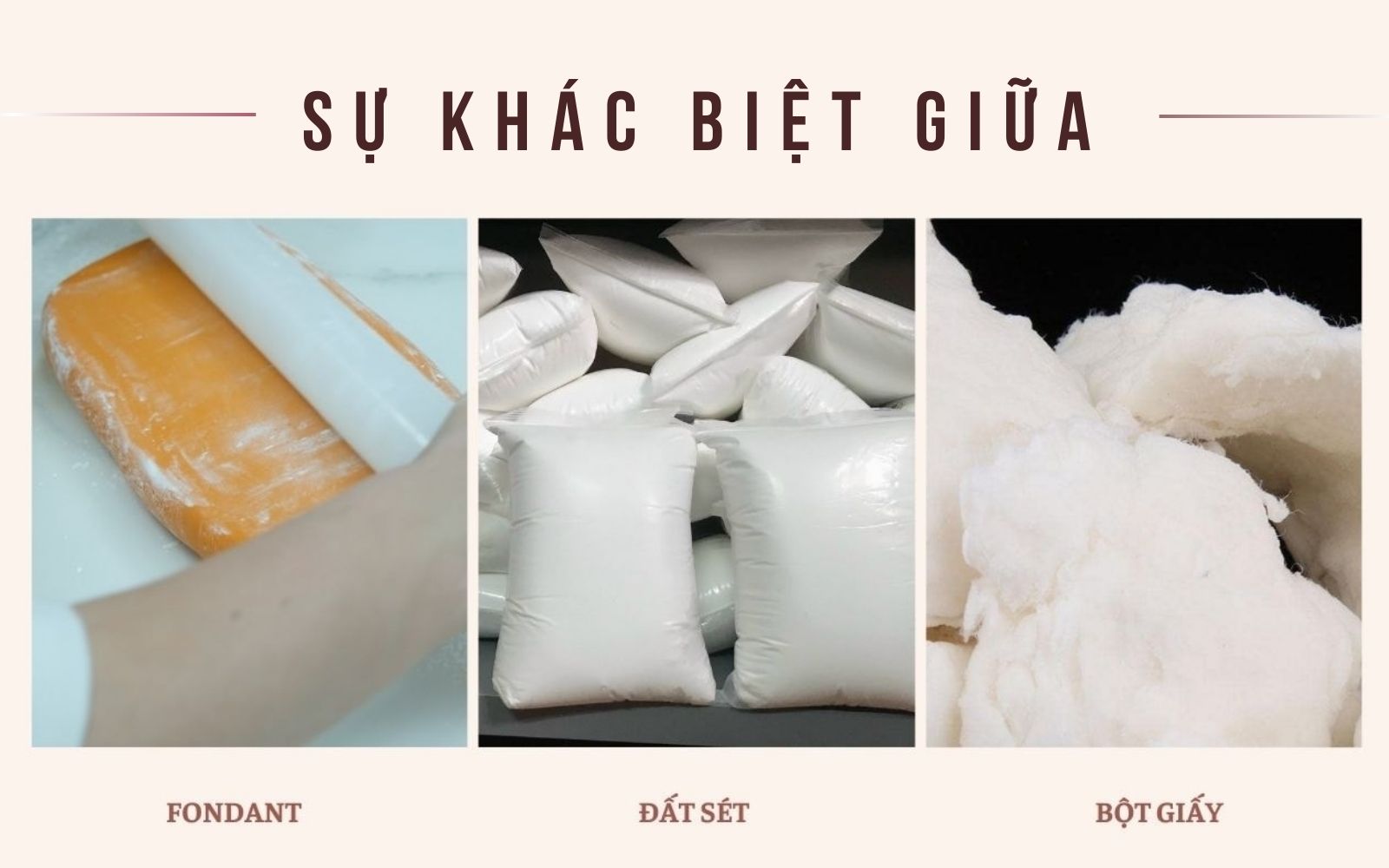 Sự khác biệt giữa đất sét, bột giấy và Fondant là gì
