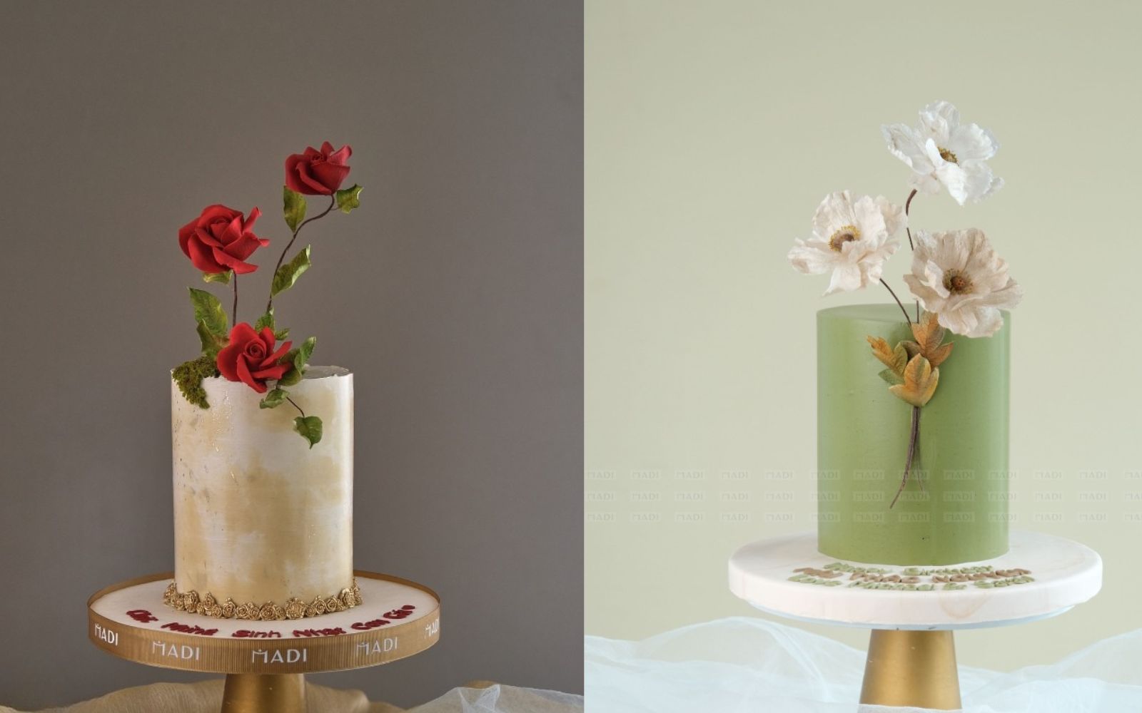 Chiếc bánh fondant được tạo hình cánh hoa tinh xảo