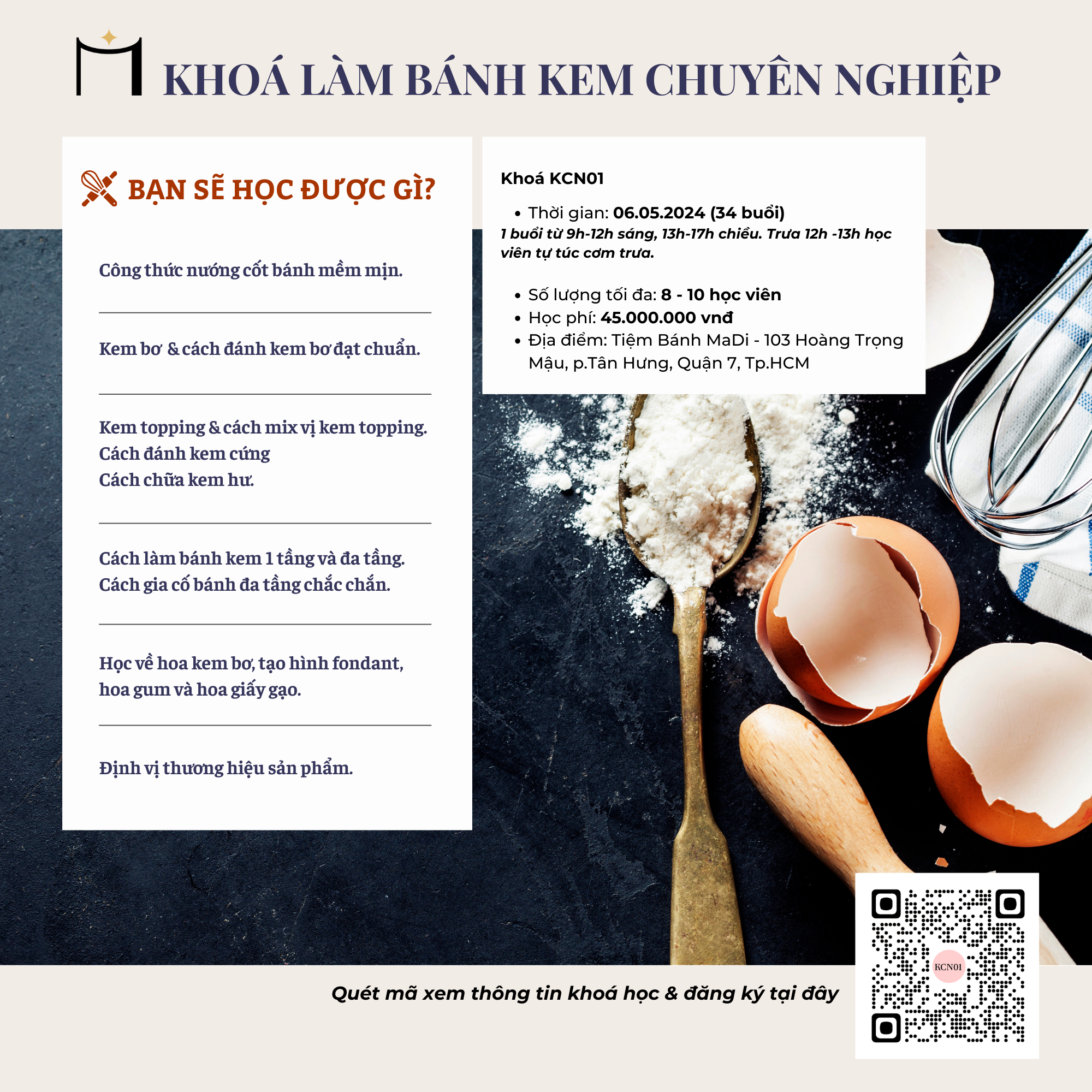 BẠN SẼ HỌC ĐƯỢC GÌ TẠI KHÓA HỌC LÀM BÁNH KEM CHUYÊN NGHIỆP TẠI TIỆM BÁNH MADI