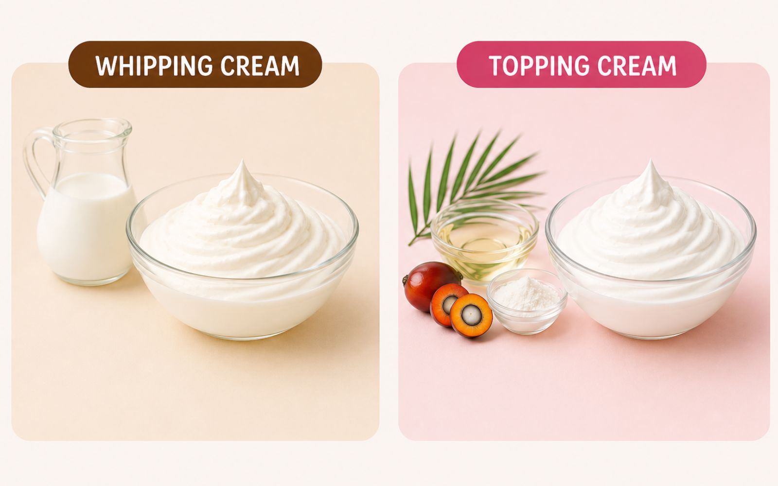 Nguồn gốc từ động vật hay thực vật là yếu tố tạo nên sự khác nhau giữa Whipping Cream và Topping Cream