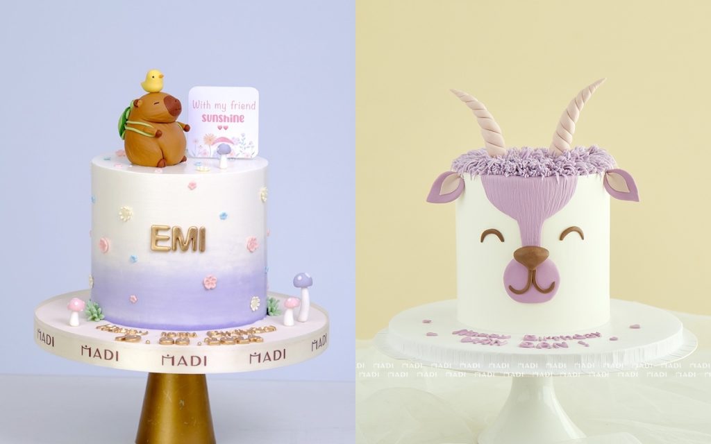 Hai mẫu bánh kem đầy tháng bé size 16cm tại MaDi, con số cm là đường kính mặt bánh