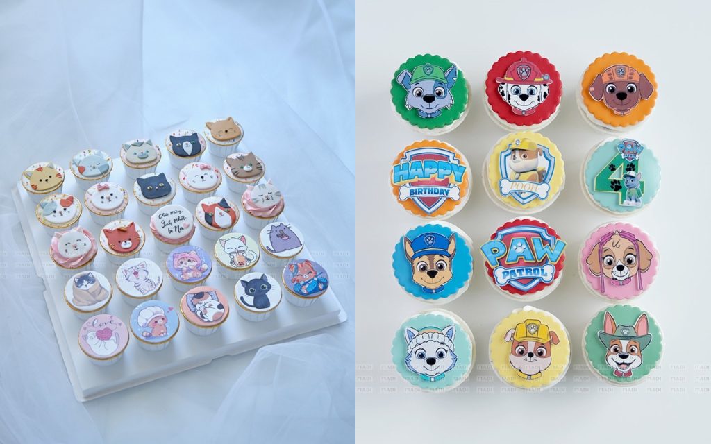 Set cupcake thôi nôi in hình bằng mực thực phẩm an toàn tại Tiệm Bánh MaDi