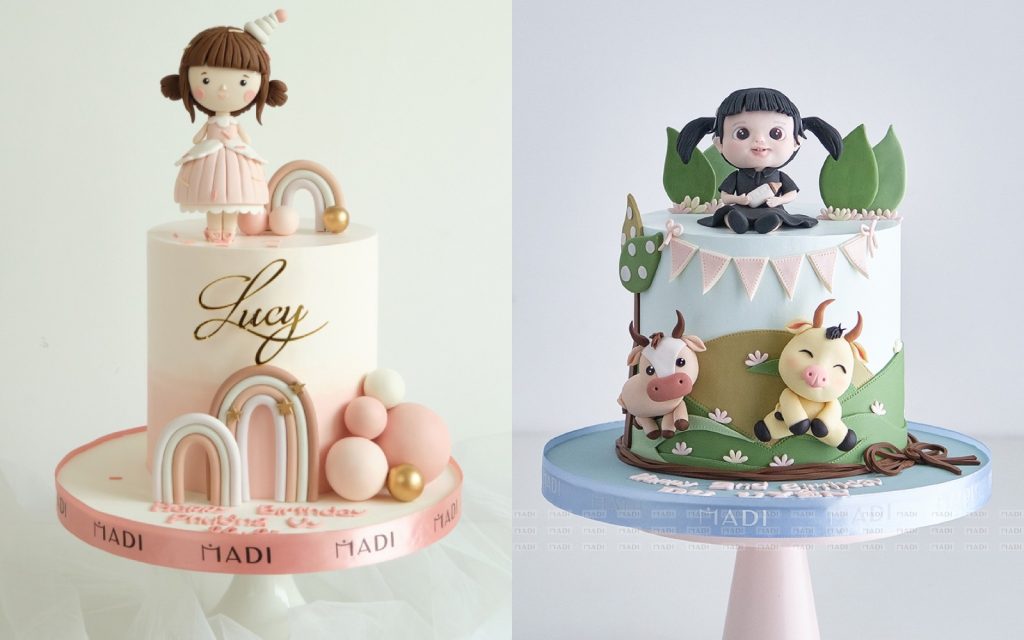 Hai mẫu bánh kem đầy tháng cho bé gái tạo hình búp bê tại Tiệm Bánh MaDi
