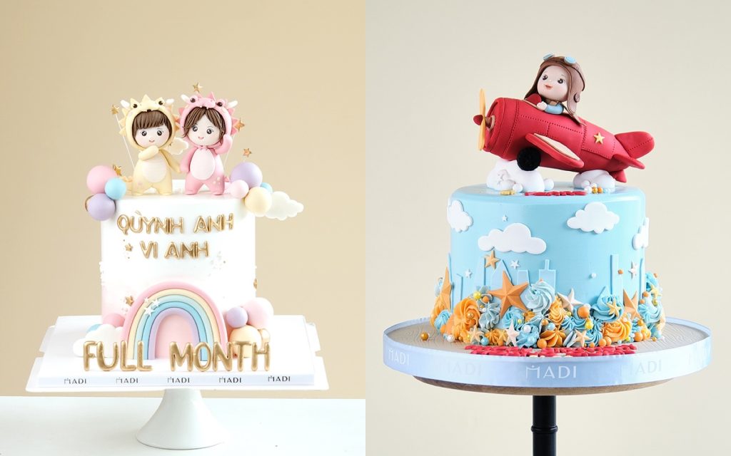 Hai mẫu bánh kem đầy tháng bé size 18cm cho tiệc 8 đến 16 khách tại MaDi
