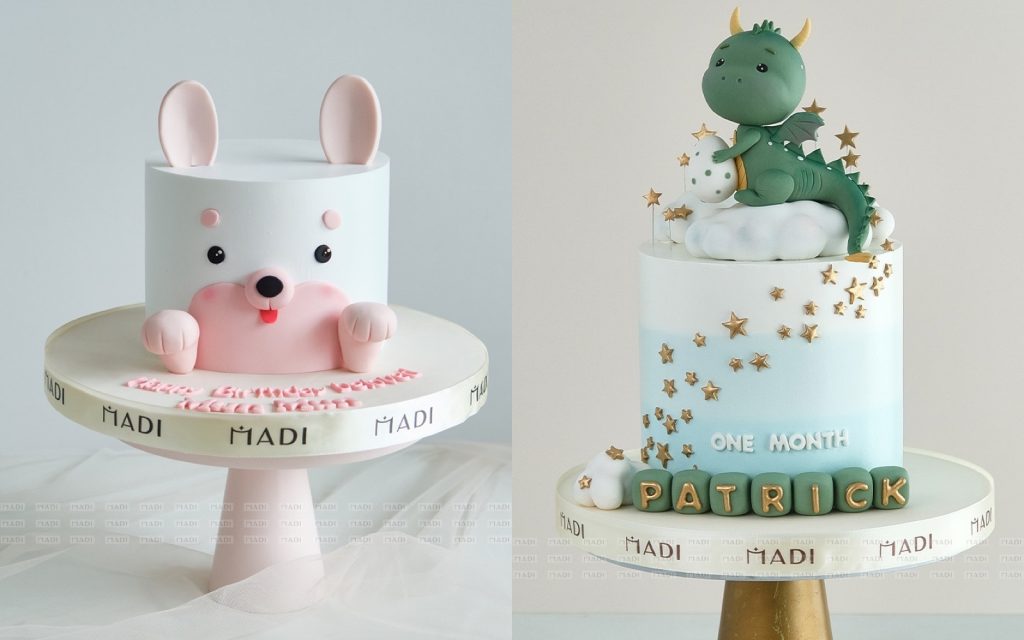 Bánh kem đầy tháng cho bé cỡ gọn, ít chi tiết, hợp bàn tiệc nhỏ tại nhà