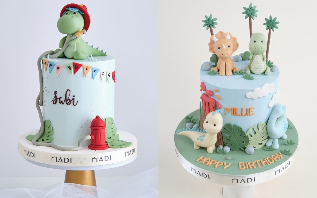 Bánh kem thôi nôi cho bé trai theo yêu cầu chủ đề khủng long tại MaDi