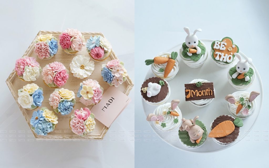 Set cupcake hoa kem bơ cho tiệc đầy tháng, chỉ cần tối thiểu ba giờ làm bánh