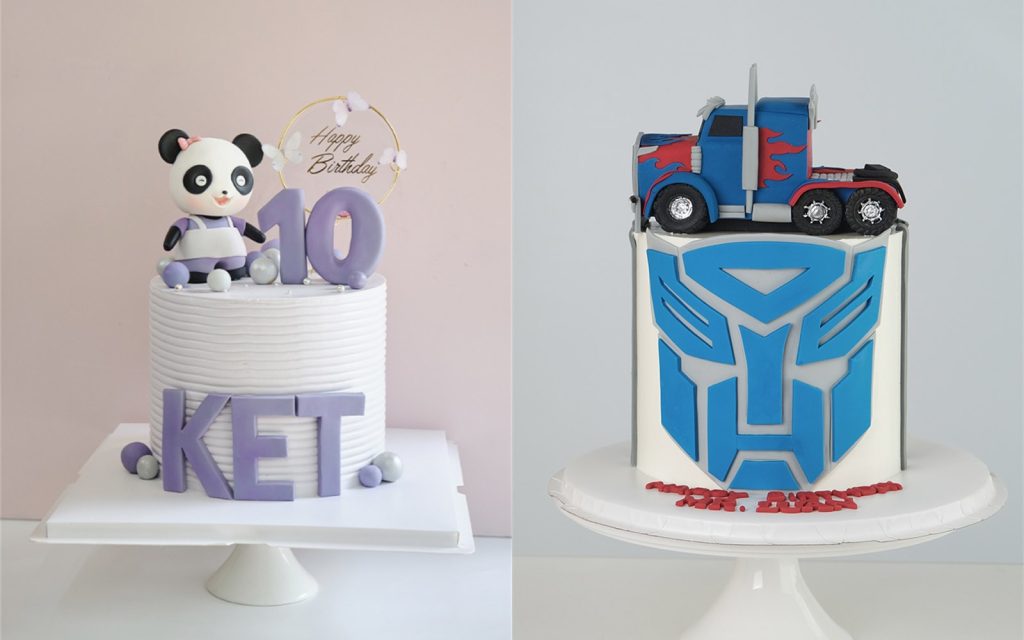 Bánh fondant tạo hình gấu trúc và nhân vật hoạt hình cho bé tại MaDi