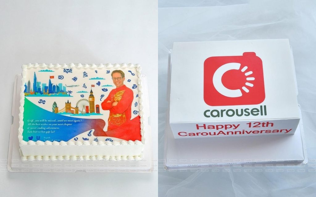 Bánh kem in logo công ty khổ chữ nhật cho tiệc doanh nghiệp tại MaDi