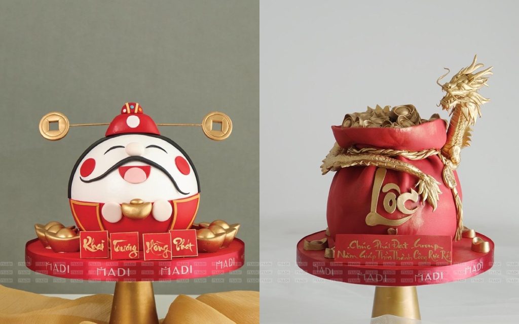 Bánh khai trương với chữ chúc khai trương hồng phát trên mặt bánh tại MaDi