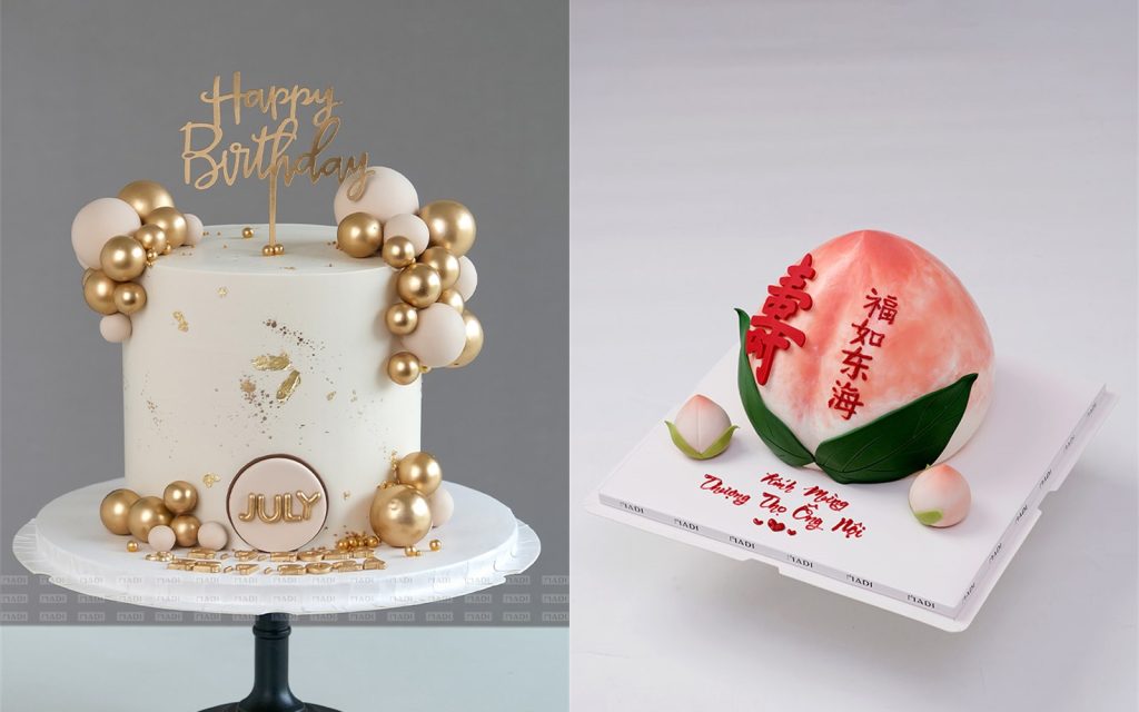 Mẫu mừng thọ khổ 18 cm và 16 cm với chữ chúc trên mặt bánh