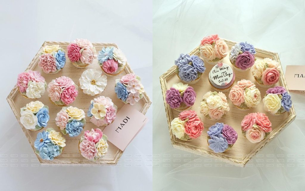 Set cupcake hoa kem bơ làm quà 20/10 cho đồng nghiệp nữ tại văn phòng