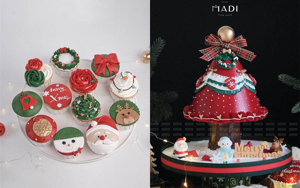 Set cupcake Giáng sinh và mẫu bánh ổ đỏ cho tiệc công ty cuối năm