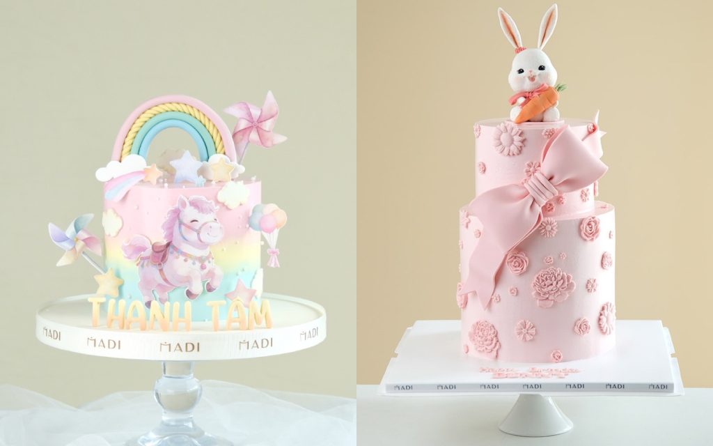 Bánh kem thôi nôi đẹp tông pastel dễ phối với phông nền tiệc tại MaDi