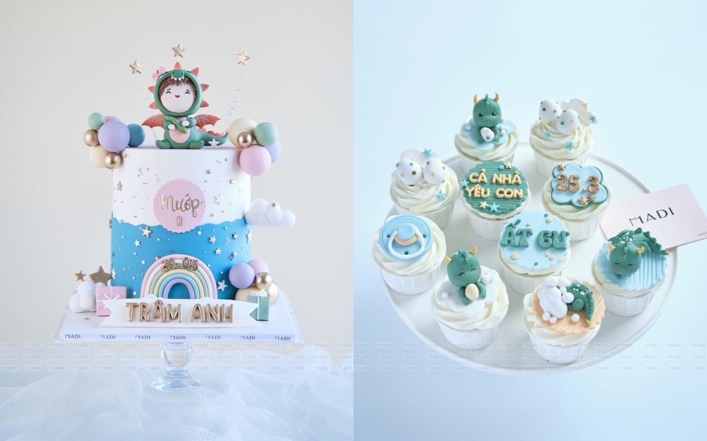 Bánh kem thôi nôi và cupcake chọn theo con giáp tuổi Thìn của bé