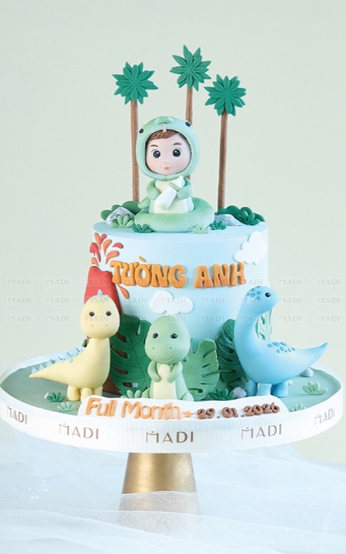 Bánh kem thôi nôi cho bé trai theo yêu cầu chủ đề khủng long tại MaDi