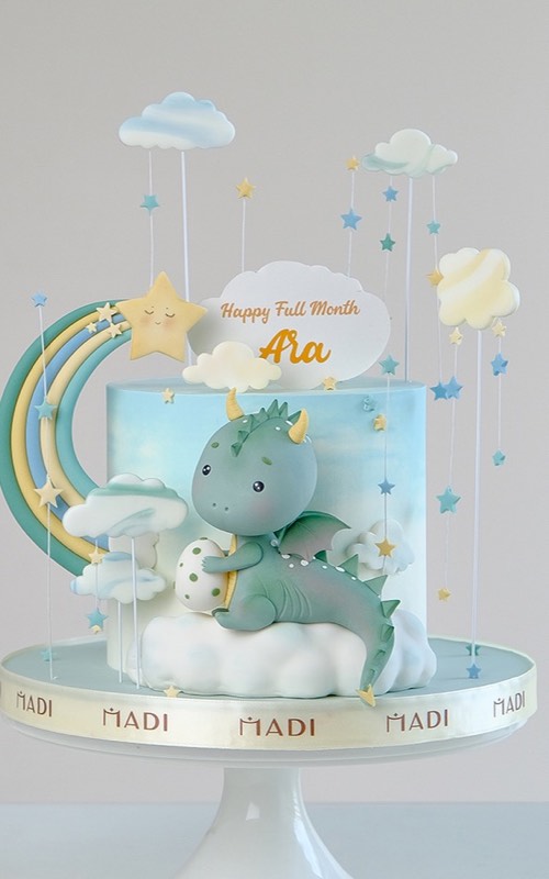 Bánh kem thôi nôi chọn theo con giáp tạo hình bé rồng size 16cm tại MaDi